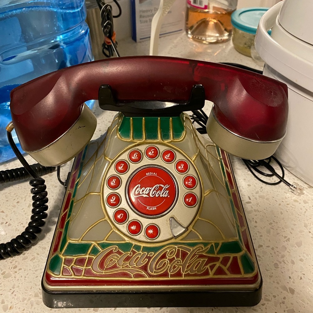 Phone Vintage Antique Interior Coca Cola Stained Glass Dial Phone